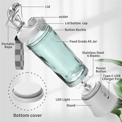 Portable Blender Juicer – Personal-Size Blender for Shakes and Smoothies with 6 Blades